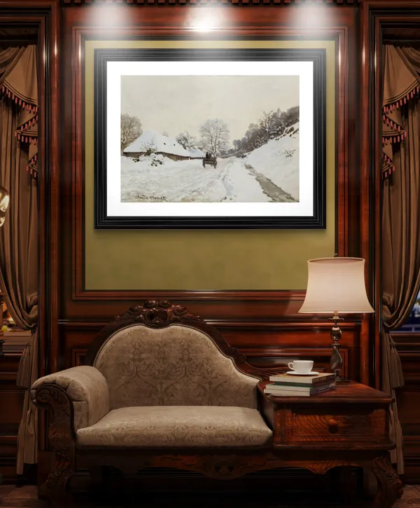 A_Cart_on_the_Snowy_Road_at_Honfleur_(1865),_A_Painting_by_Claude_Monet,_Wall_D�cor,_Framed,_Multicolor