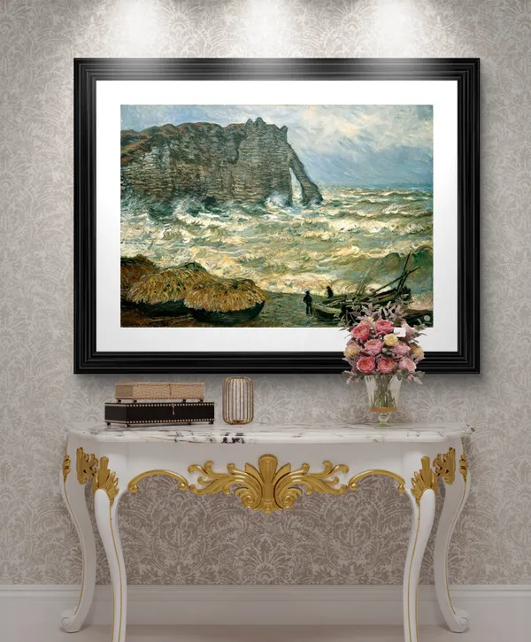 Stormy_Sea_in_�tretat*_(1883),_A_Painting_by_Claude_Monet,_Wall_D�cor,_Framed,_Multicolor