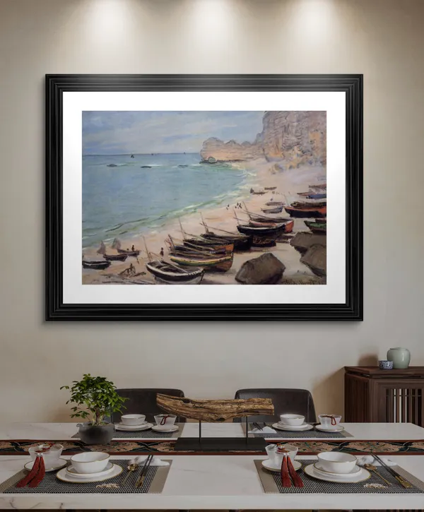 Boats_on_the_Beach_at_Etretat*_(1883),_A_Painting_by_Claude_Monet,_Wall_D�cor,_Framed,_Multicolor