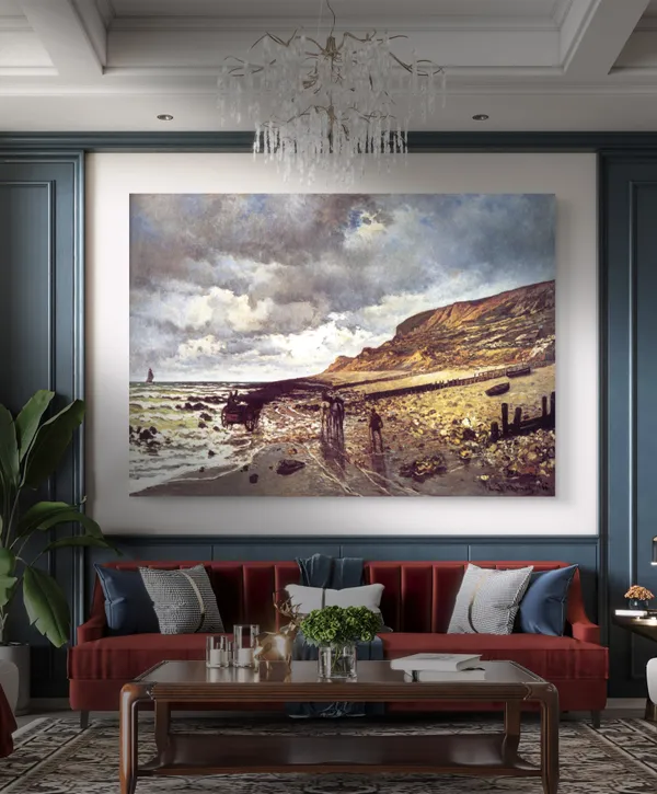 La_Pointe_de_la_H�ve_at_Low_Tide_(1864),_A_Painting_by_Claude_Monet,_Wall_D�cor,_Framed_Canvas,_Multicolor