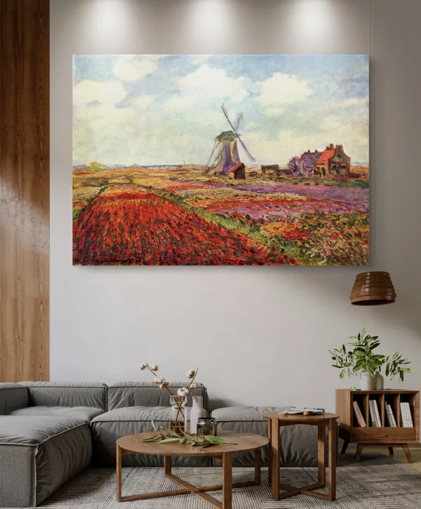 Tulip_Fields_(1886),_A_Painting_by_Claude_Monet,_Wall_D�cor,_Framed_Canvas,_Multicolor