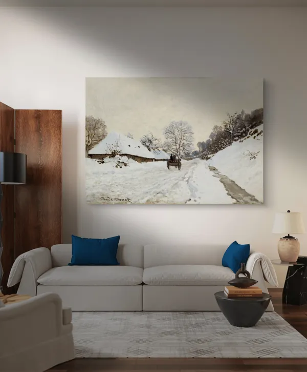 A_Cart_on_the_Snowy_Road_at_Honfleur_(1865),_A_Painting_by_Claude_Monet,_Wall_D�cor,_Framed_Canvas,_Multicolor