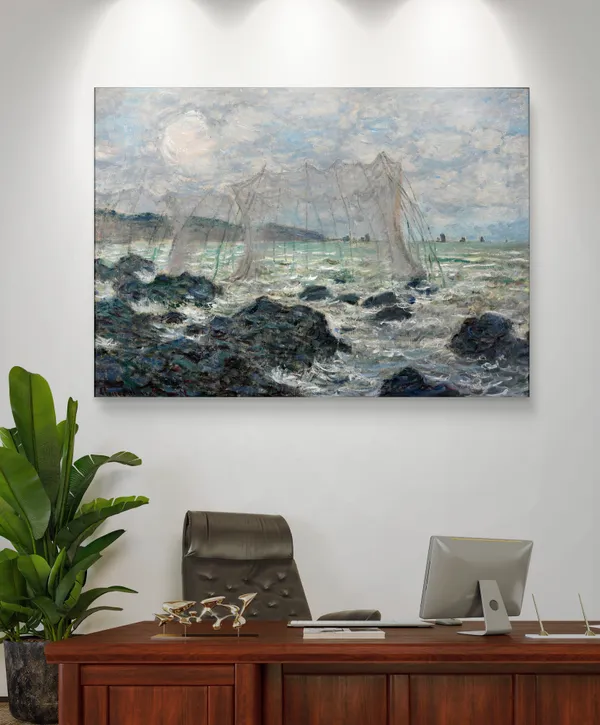 Fishing_Nets_at_Pourville*_(1882),_A_Painting_by_Claude_Monet,_Wall_D�cor,_Framed_Canvas,_Multicolor