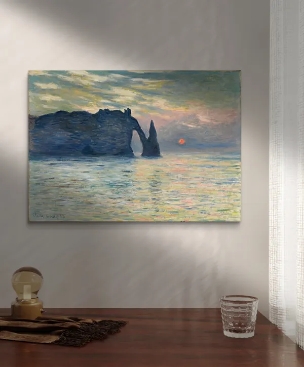 The_Cliff,_�tretat,_Sunset*_(1883),_A_Painting_by_Claude_Monet,_Wall_D�cor,_Framed_Canvas,_Multicolor