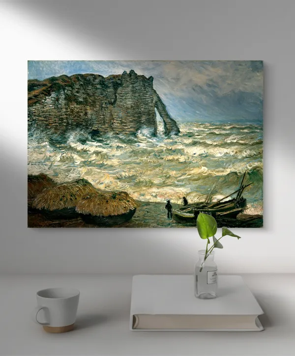 Stormy_Sea_in_�tretat*_(1883),_A_Painting_by_Claude_Monet,_Wall_D�cor,_Framed_Canvas,_Multicolor