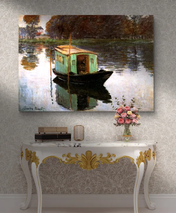 The_Studio_Boat*_(1874),_A_Painting_by_Claude_Monet,_Wall_D�cor,_Framed_Canvas,_Multicolor