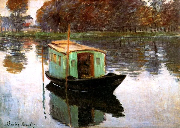 The_Studio_Boat*_(1874),_A_Painting_by_Claude_Monet,_Wall_D�cor,_Framed_Canvas,_Multicolor