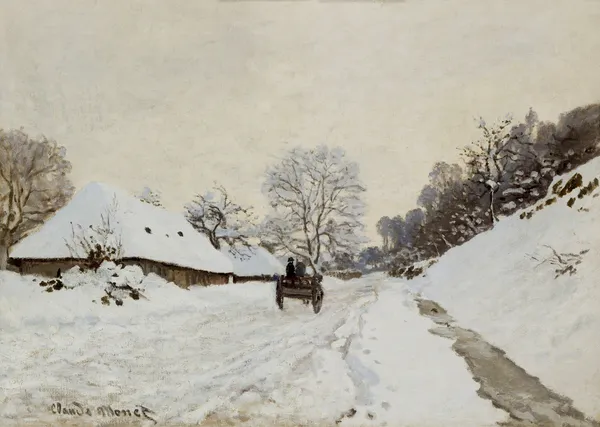 A_Cart_on_the_Snowy_Road_at_Honfleur_(1865),_A_Painting_by_Claude_Monet,_Unframed_Canvas_Print,_Multicolor