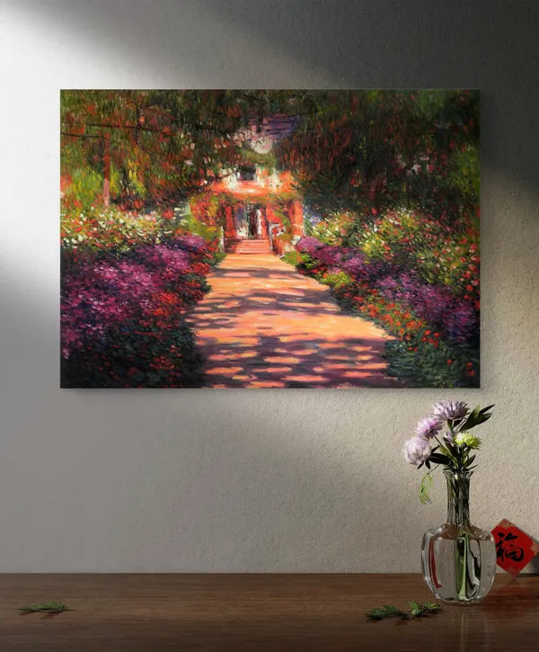 Garden_Path_at_Giverny*_(1902),_A_Painting_by_Claude_Monet,_Unframed_Canvas_Print,_Multicolor