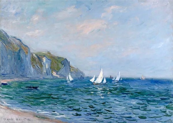 Cliffs_and_Sailboats_at_Pourville*_(1882),_A_Painting_by_Claude_Monet,_Unframed_Canvas_Print,_Multicolor