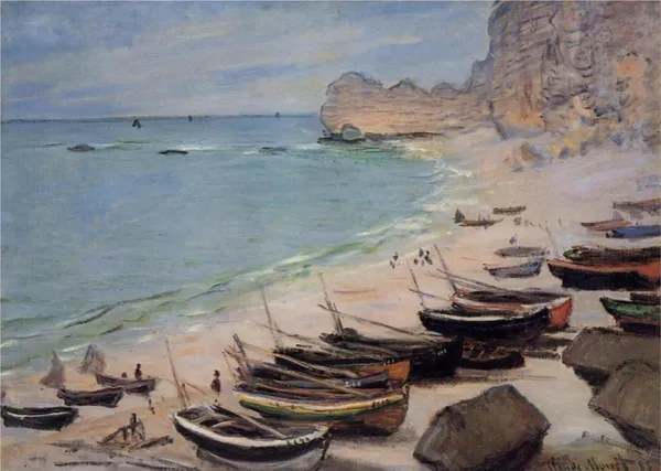 Boats_on_the_Beach_at_Etretat*_(1883),_A_Painting_by_Claude_Monet,_Unframed_Canvas_Print,_Multicolor