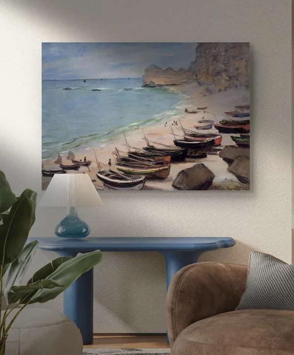Boats_on_the_Beach_at_Etretat*_(1883),_A_Painting_by_Claude_Monet,_Unframed_Canvas_Print,_Multicolor
