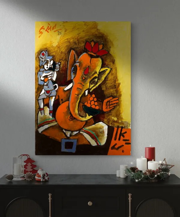 Ganesha_Teaches_(2008)-_M.F._Husain's_Painting,_Framed_Canvas,_Wall_Decor,_Multicolor