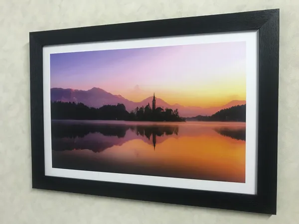 Slovanian_Church_near_Lake_in_the_Evening-_Nature_Theme_Wall_Decor,_Framed,_Multicolor