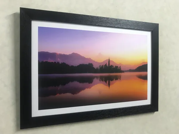 Slovanian_Church_near_Lake_in_the_Evening-_Nature_Theme_Wall_Decor,_Framed,_Multicolor