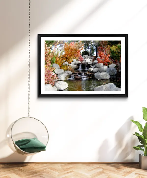 Waterfall_in_the_Rocks_in_the_Awesome_Blossom-_Nature_Theme_Wall_Decor,_Framed,_Multicolor