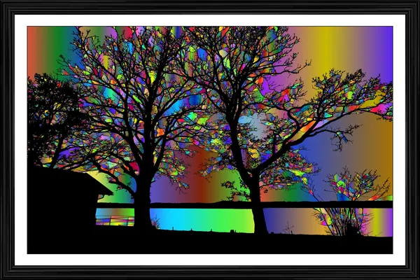 Surreal_Trees_with_Mystique_Sky_Background_theme_Wall_Decor,_Framed,_Multicolor