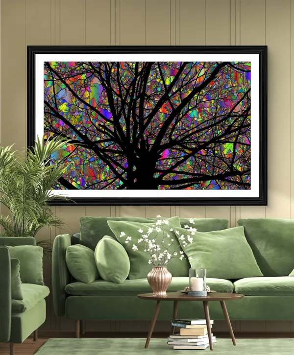 Surreal_Tree_with_Mystique_Sky_Background_theme_Wall_Decor,_Framed,_Multicolor