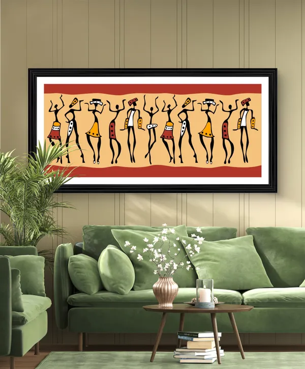 Dancing_Warli_Couples_Modern_Art_Theme_Wall_Decor,_Framed,_Multicolor