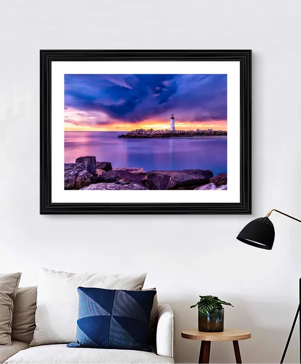 Sunset_at_the_Light_House,_Nature_Theme_Wall_Decor,_Framed,_Multicolor