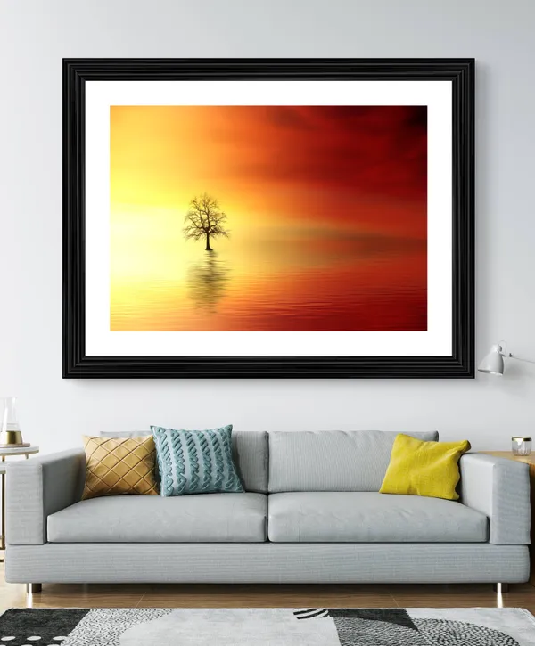 Sunset_and_a_Tree,_Nature_Theme_Wall_Decor,_Framed,_Multicolor