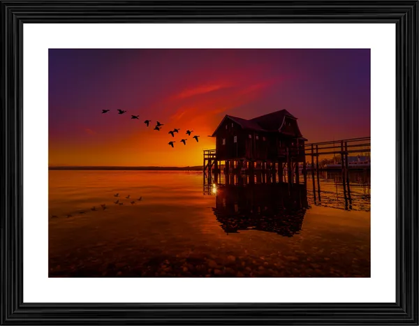 Wooden_House_in_the_River,_Nature_Theme_Wall_Decor,_Framed,_Multicolor