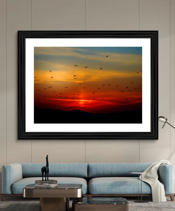 Birds_and_Sunset,_Nature_Theme_Wall_Decor,_Framed,_Multicolor