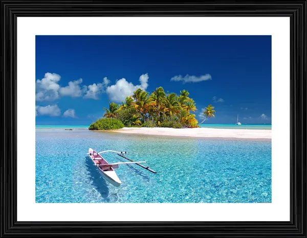 A_Boat,_Blue_Sea_and_the_Island,_Nature_Theme_Wall_Decor,_Framed,_Multicolor