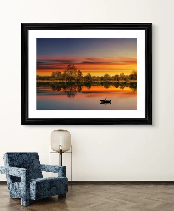 A_Boat,Sailor_and_the_Sunset,_Nature_Theme_Wall_Decor,_Framed,_Multicolor