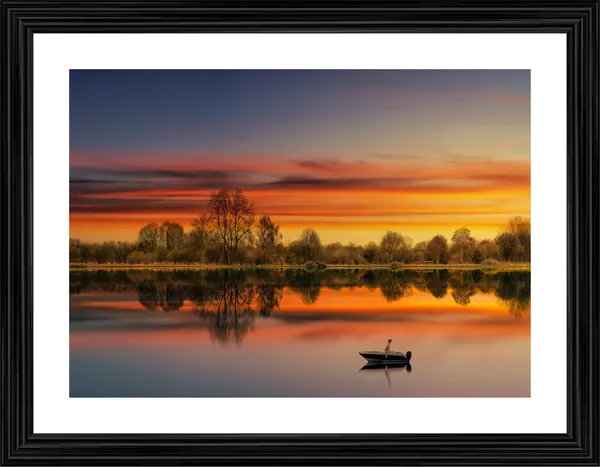 A_Boat,Sailor_and_the_Sunset,_Nature_Theme_Wall_Decor,_Framed,_Multicolor