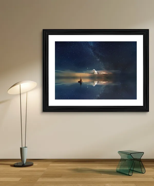 A_Boat_sailing_with_Stars,_Nature_Theme_Wall_Decor,_Framed,_Multicolor
