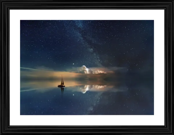 A_Boat_sailing_with_Stars,_Nature_Theme_Wall_Decor,_Framed,_Multicolor