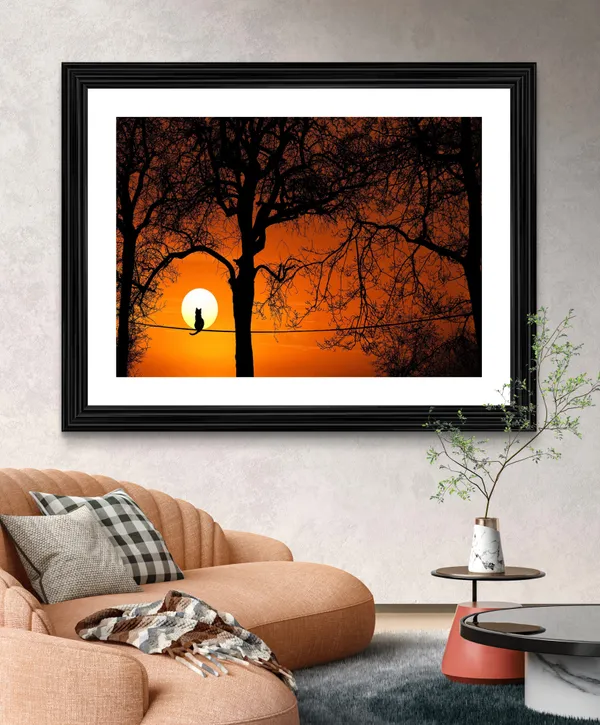Cat_Trees_and_the_Sunset,_Nature_Theme_Wall_Decor,_Framed,_Multicolor