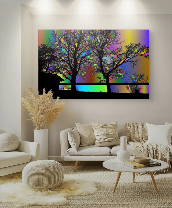 Surreal_Trees_with_Mystique_Sky_Background_theme_Wall_Decor,_Framed,_Multicolor