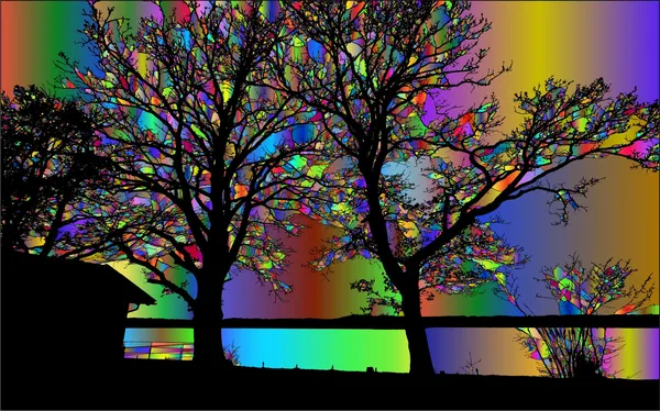 Surreal_Trees_with_Mystique_Sky_Background_theme_Wall_Decor,_Framed,_Multicolor