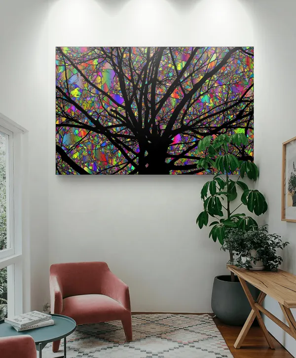 Surreal_Tree_with_Mystique_Sky_Background_theme_Wall_Decor,_Framed,_Multicolor