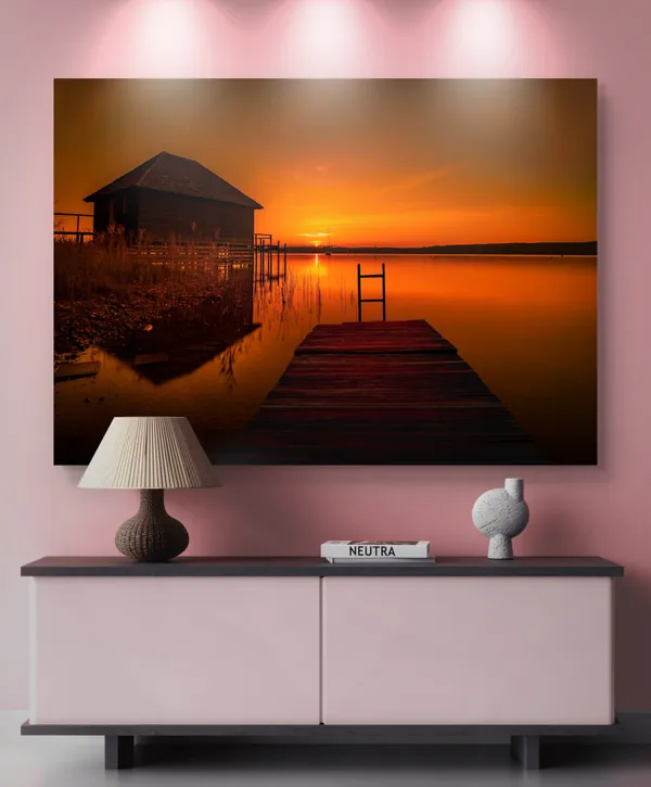 Golden_River_at_the_time_Sunset,_Nature_Theme_Wall_Decor,_Framed,_Multicolor