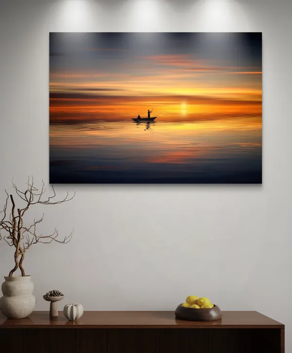 Sunset,_a_Boat_and_a_Sailor,_Nature_Theme_Wall_Decor,_Framed,_Multicolor