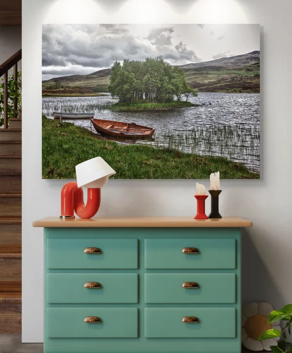A_Boat_and_the_Island,_Nature_Theme_Wall_Decor,_Framed,_Multicolor
