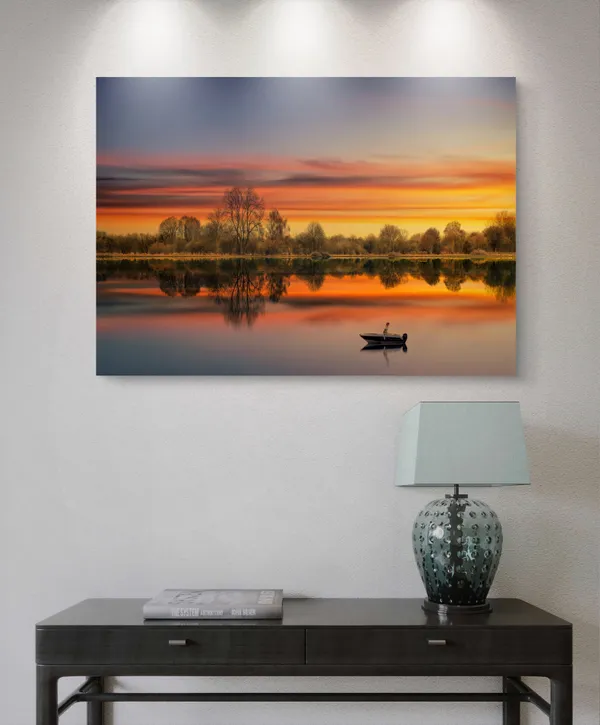 A_Boat,Sailor_and_the_Sunset,_Nature_Theme_Wall_Decor,_Framed,_Multicolor
