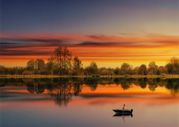 A_Boat,Sailor_and_the_Sunset,_Nature_Theme_Wall_Decor,_Framed,_Multicolor