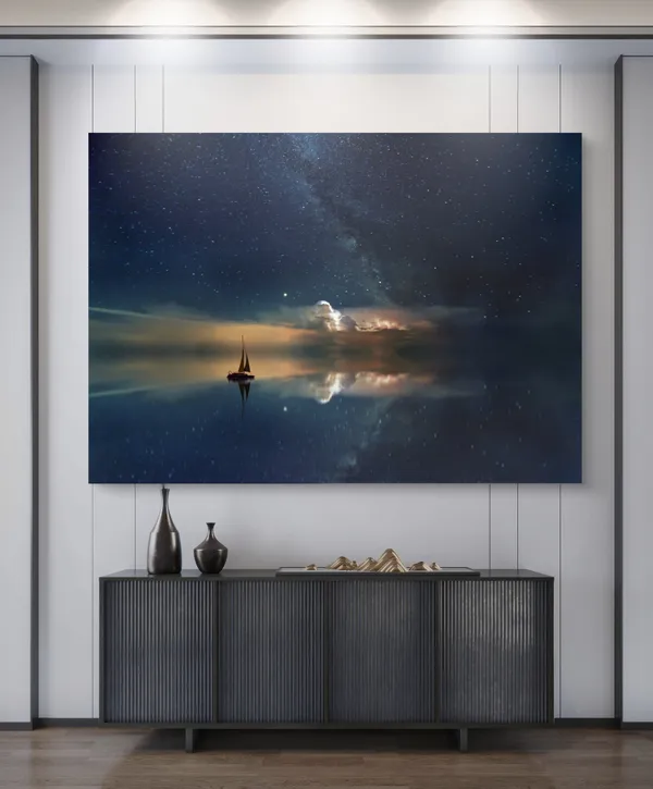 A_Boat_sailing_with_Stars,_Nature_Theme_Wall_Decor,_Framed,_Multicolor