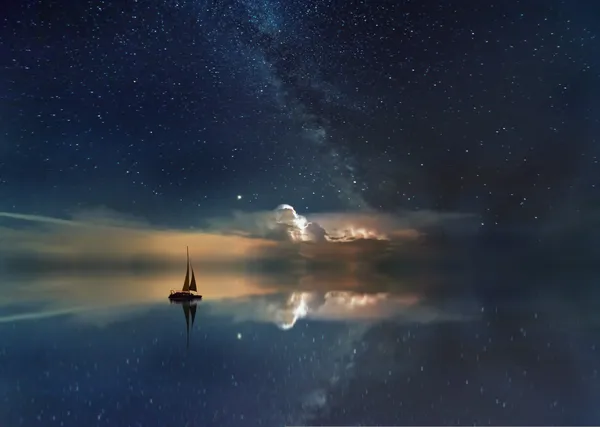 A_Boat_sailing_with_Stars,_Nature_Theme_Wall_Decor,_Framed,_Multicolor