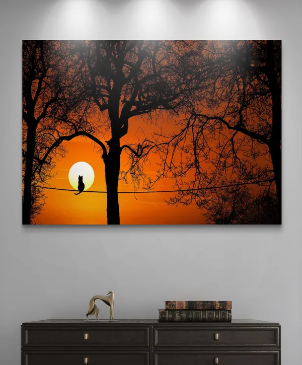 Cat_Trees_and_the_Sunset,_Nature_Theme_Wall_Decor,_Framed,_Multicolor