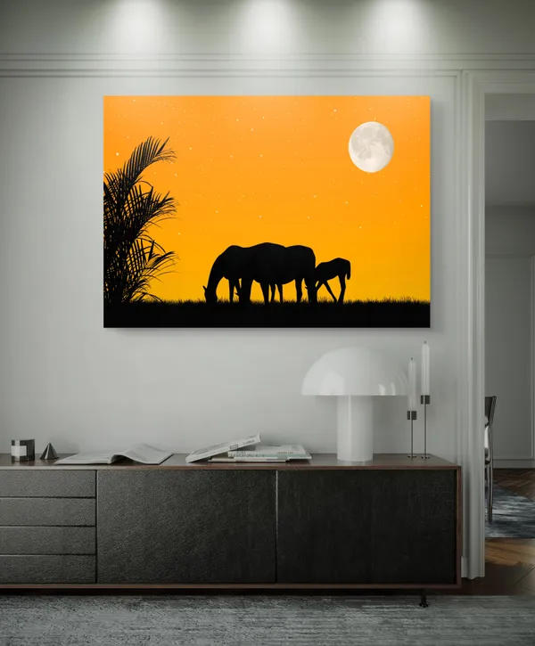 Horses_with_a_Rising_Moon,_Nature_Theme_Wall_Decor,_Framed,_Multicolor