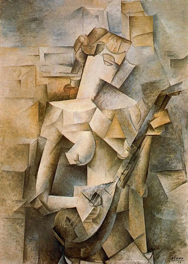 Girl_with_Mandolin_1910,_A_Painting_by_Pablo_Picasso,_Framed_Canvas,_Wall_Decor,_Multicolor