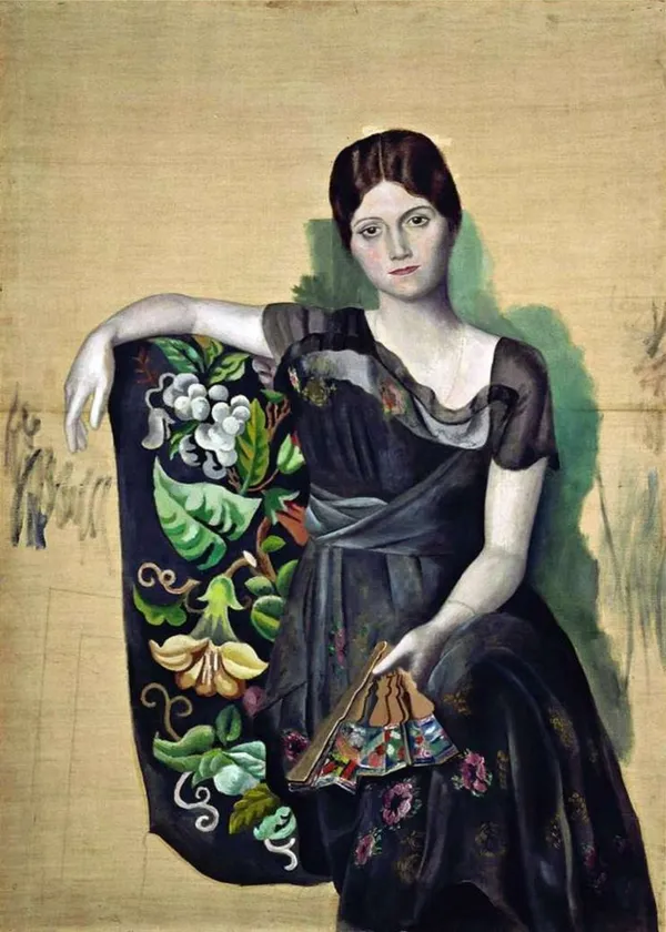 Olga_in_the_Chair,_1920,_A_Painting_by_Pablo_Picasso,_Framed_Canvas,_Wall_Decor,_Multicolor