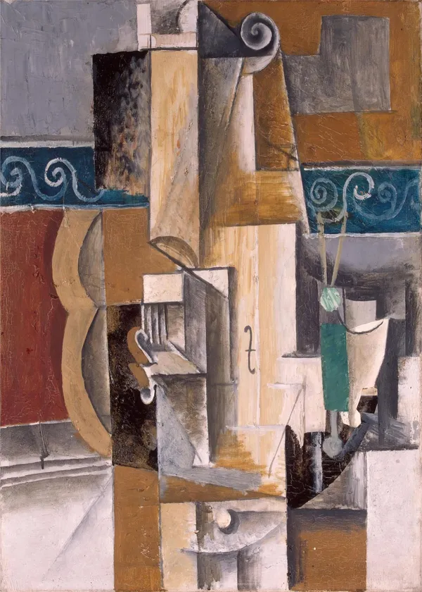 Guitar_and_Violin_1912,_A_Painting_by_Pablo_Picasso,_Framed_Canvas,_Wall_Decor,_Multicolor