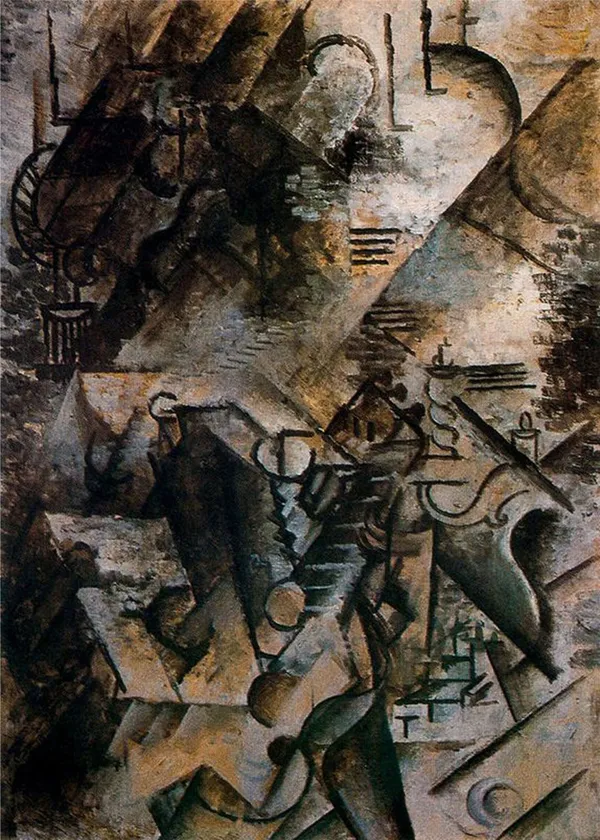 Woman_with_Guitar_and_Piano_1911,_A_Painting_by_Pablo_Picasso,_Framed_Canvas,_Wall_Decor,_Multicolor