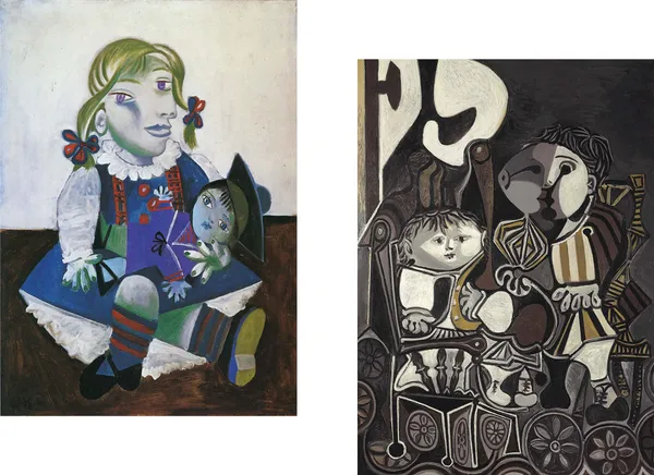 �Maya_with_Her_Doll_&_Claude_and_Paloma,_Paintings_by_Pablo_Picasso,_Framed_Canvas,_Set_of_2,_Multicolor
